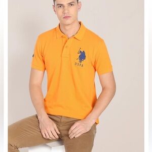 US POLO ASSN Men’s Size L USPA Orange and blue embroidered polo short sleeve